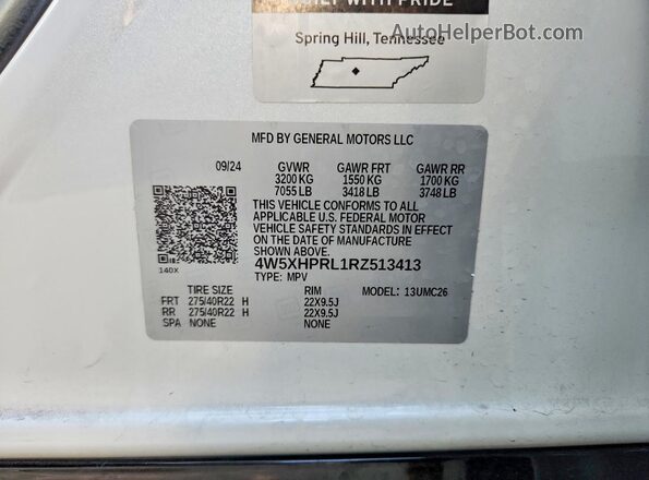 4W5XHPRL1RZ513413 2024 ACURA ZDX White VIN sticker view