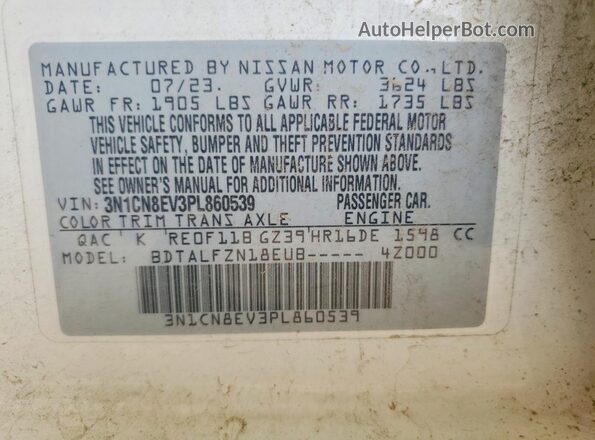 3N1CN8EV3PL860539 2023 NISSAN VERSA White 