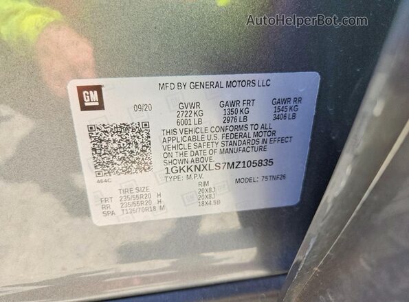 1GKKNXLS7MZ105835 2021 GMC ACADIA Gray 