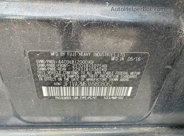 JF1VA2M63H9808062 2017 SUBARU WRX Gray Սալոնի հետևի տեսք