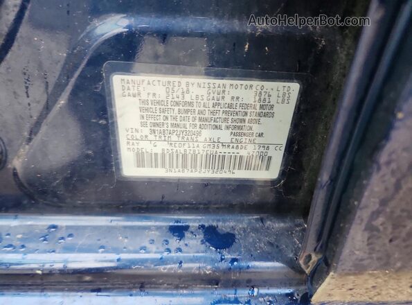 3N1AB7AP2JY320496 2018 NISSAN SENTRA Синий Вид наклейки с VIN-кодом