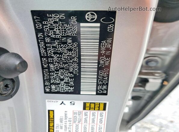 JTDKBRFU8H3552096 2017 TOYOTA PRIUS Silver 