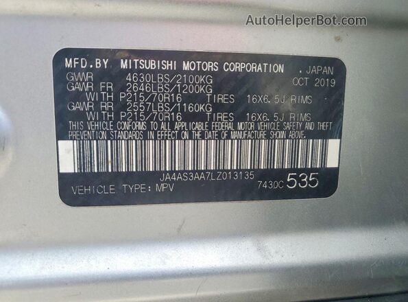 JA4AS3AA7LZ013135 2020 MITSUBISHI ECLIPSE Silver Vista interior de 360 grados