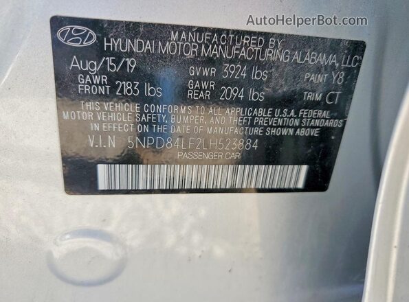 5NPD84LF2LH523884 2020 HYUNDAI ELANTRA Silver 