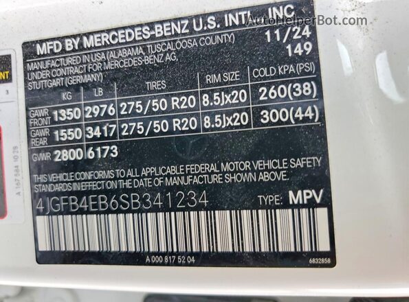 4JGFB4EB6SB341234 2025 MERCEDES-BENZ GLE White Vista interior de 360 grados