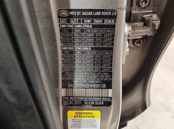 SALCR2BG5HH699138 2017 LAND ROVER DISCOVERY Gray 