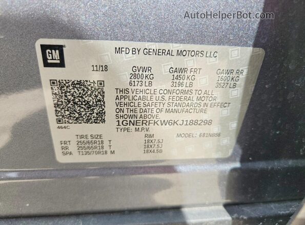 1GNERFKW6KJ188298 2019 CHEVROLET TRAVERSE Gray 