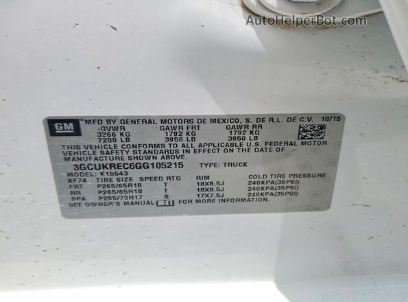 3GCUKREC6GG105215 2016 CHEVROLET SILVERADO White Widok naklejki z numerem VIN