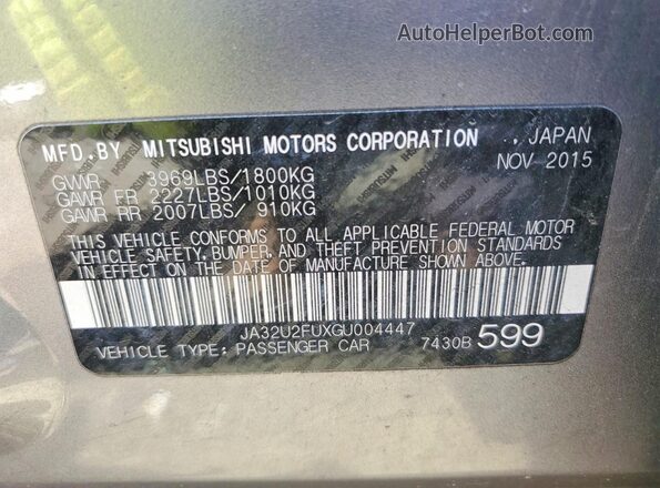 JA32U2FUXGU004447 2016 MITSUBISHI LANCER Silver 