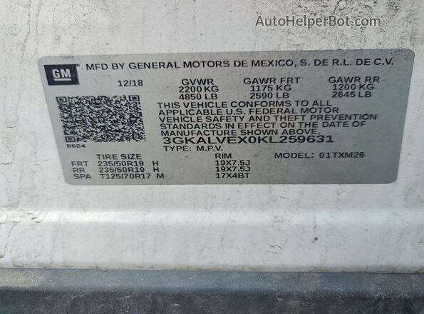 3GKALVEX0KL259631 2019 GMC TERRAIN White Սալոնի 360 աստիճան տեսք