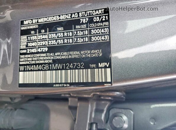 W1N4M4GB1MW124732 2021 MERCEDES-BENZ GLB-CLASS Gray 