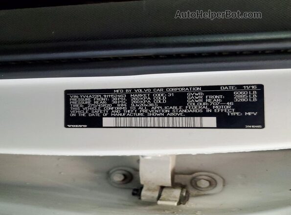 YV4A22PL1H1152463 2017 VOLVO XC90 White Widok wnętrza 360 stopni