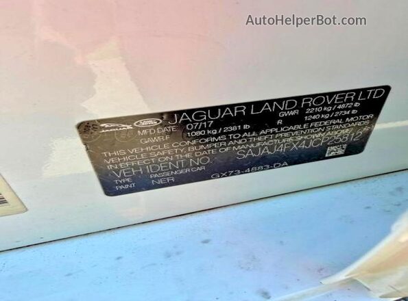 SAJAJ4FX4JCP25812 2018 JAGUAR XF White Rear interior view
