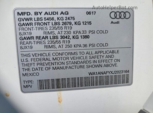 WA1ANAFYXJ2023164 2018 AUDI Q5 White 360 interior view