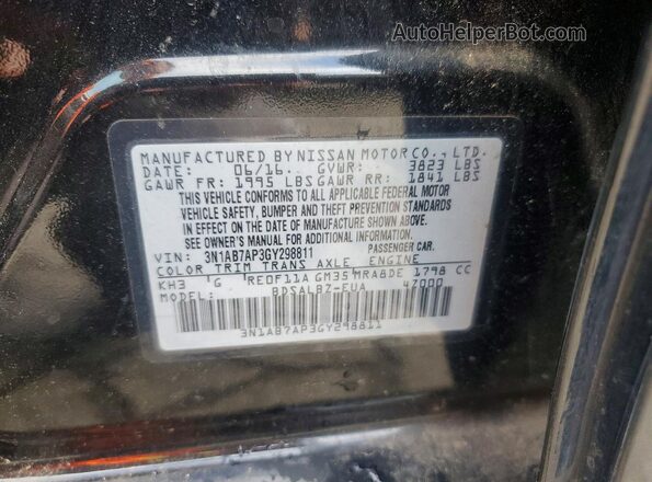 3N1AB7AP3GY298811 2016 NISSAN SENTRA Black VIN կոդի պիտակի տեսք