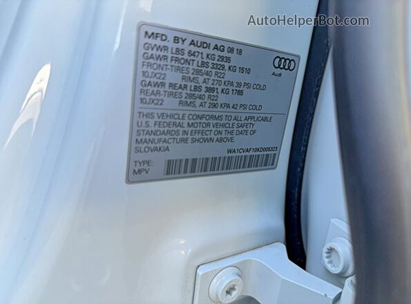 WA1CVAF10KD005323 2019 AUDI Q8 White 