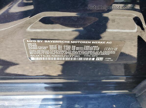 5UXTS3C58K0Z03790 2019 BMW X3 Blue 360 interior view