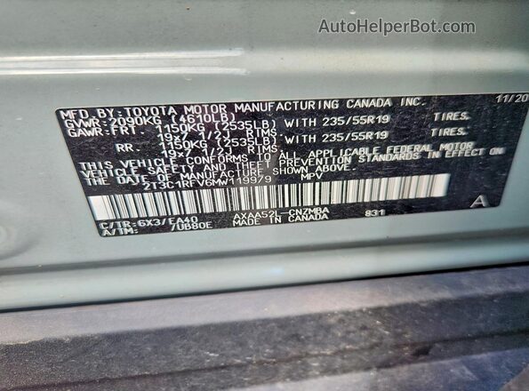 2T3C1RFV6MW119979 2021 TOYOTA RAV4 Gray VIN sticker view