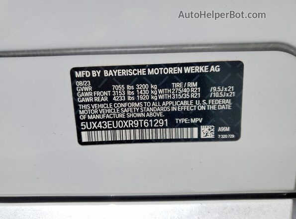 5UX43EU0XR9T61291 2024 BMW X5 White 