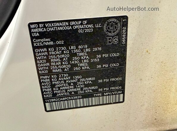 1V2BR2CA8PC533820 2023 VOLKSWAGEN ATLAS White 