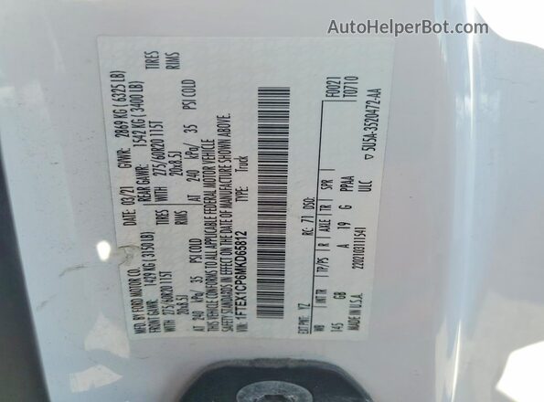 1FTEX1KP6TKD18862 2026 FORD F150 White VIN sticker view
