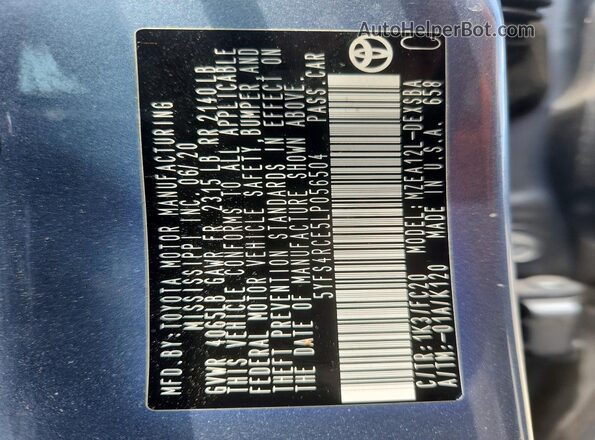 5YFS4RCE5LP056504 2020 TOYOTA COROLLA Blue VIN կոդի պիտակի տեսք