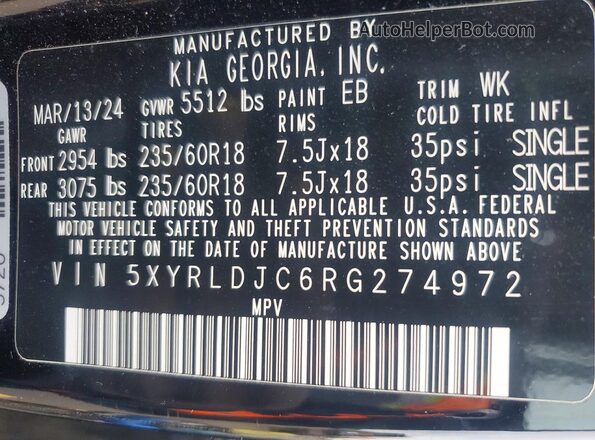 5XYRLDJC6RG274972 2024 KIA SORENTO Черный 