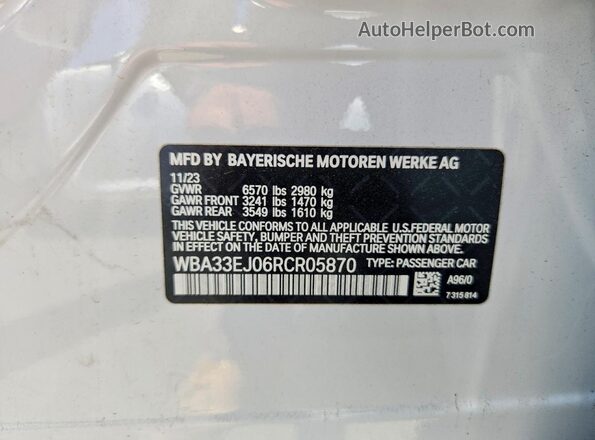 WBA33EJ06RCR05870 2024 BMW OTHER White Widok wnętrza 360 stopni