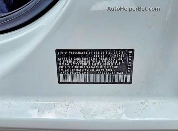 3VWCB7BU2LM070341 2020 VOLKSWAGEN JETTA Белый 