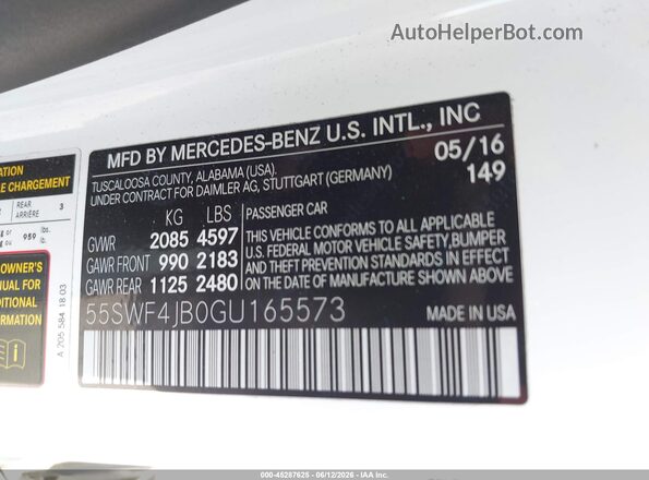 55SWF4JB0GU165573 2016 MERCEDES-BENZ C-CLASS White ძრავის განყოფილების ხედი