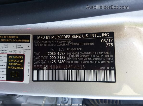 55SWF4JB0HU217219 2017 MERCEDES-BENZ C-CLASS Silver Vista del compartimento del motor