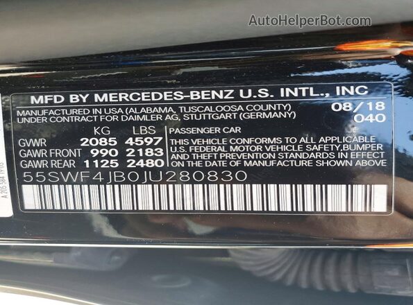 55SWF4JB0JU280830 2018 MERCEDES-BENZ C Black Вид наклейки з VIN-кодом