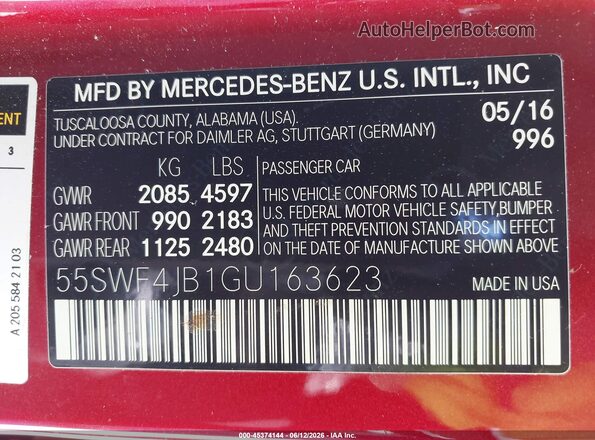 55SWF4JB1GU163623 2016 MERCEDES-BENZ C-CLASS Красный Вид подкапотного пространства