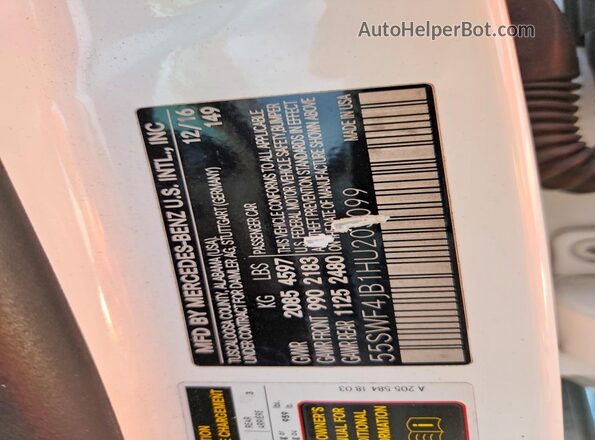 55SWF4JB1HU203099 2017 MERCEDES-BENZ C White VIN sticker view
