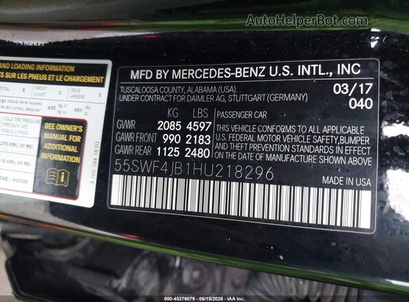 55SWF4JB1HU218296 2017 MERCEDES-BENZ C-CLASS Черный Вид подкапотного пространства
