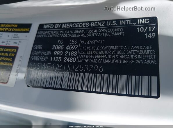 55SWF4JB1JU253796 2018 MERCEDES-BENZ C-CLASS White Вид підкапотного простору