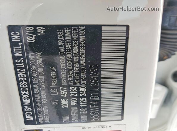 55SWF4JB1JU264295 2018 MERCEDES-BENZ C White Vista del compartimento del motor