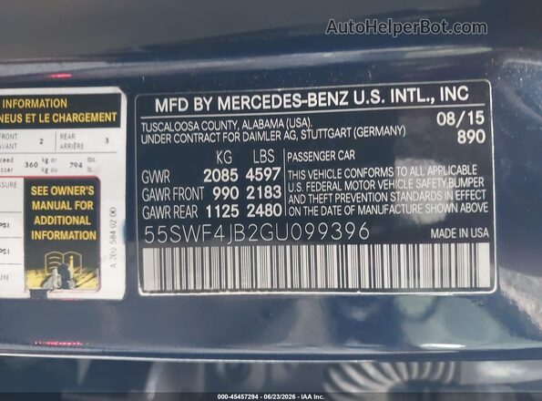 55SWF4JB2GU099396 2016 MERCEDES-BENZ C-CLASS Синий Вид подкапотного пространства