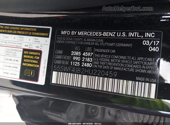 55SWF4JB2HU220459 2017 MERCEDES-BENZ C-CLASS Black Engine compartment view