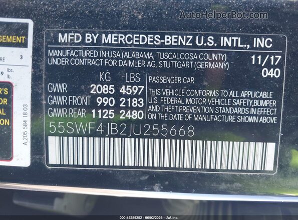 55SWF4JB2JU255668 2018 MERCEDES-BENZ C-CLASS Black Vista del compartimento del motor
