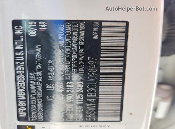 55SWF4JB3GU098497 2016 MERCEDES-BENZ C White Engine compartment view