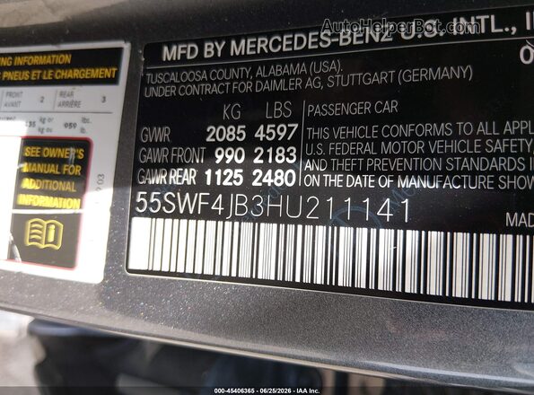55SWF4JB3HU211141 2017 MERCEDES-BENZ C-CLASS Gray Շարժիչի բաժամունքի տեսք