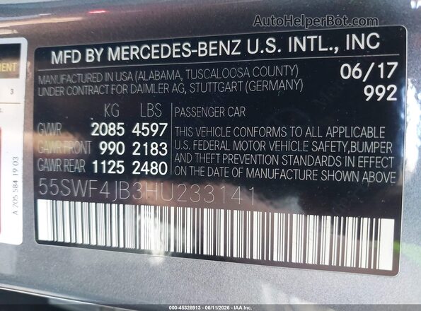 55SWF4JB3HU233141 2017 MERCEDES-BENZ C-CLASS Silver Vista del compartimento del motor