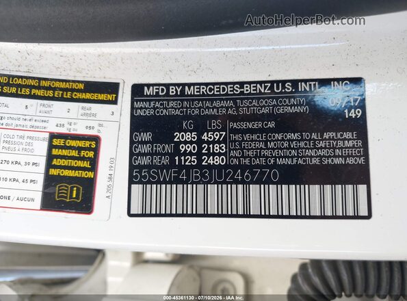 55SWF4JB3JU246770 2018 MERCEDES-BENZ C-CLASS White Engine compartment view