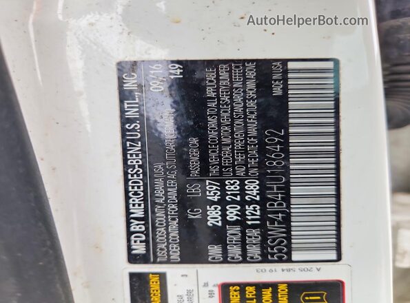 55SWF4JB4HU186492 2017 MERCEDES-BENZ C White Շարժիչի բաժամունքի տեսք