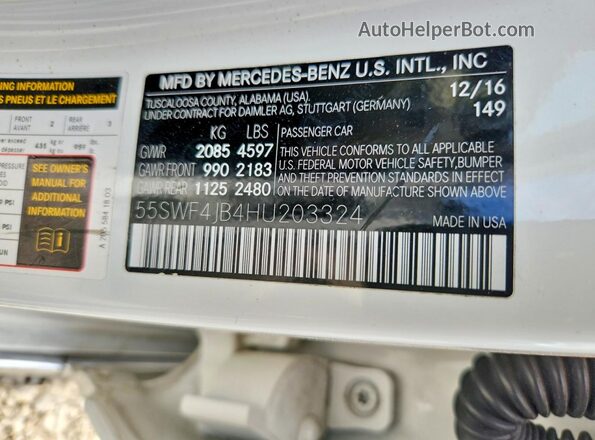 55SWF4JB4HU203324 2017 MERCEDES-BENZ C White Widok komory silnika