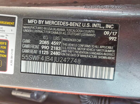 55SWF4JB4JU247748 2018 MERCEDES-BENZ C Gray Շարժիչի բաժամունքի տեսք