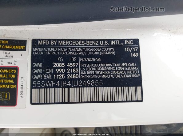 55SWF4JB4JU249855 2018 MERCEDES-BENZ C-CLASS Белый Вид подкапотного пространства