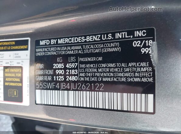 55SWF4JB4JU262122 2018 MERCEDES-BENZ C-CLASS Gray Widok komory silnika