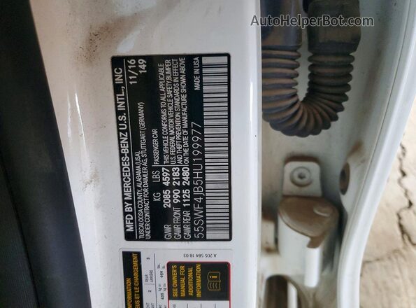 55SWF4JB5HU199977 2017 MERCEDES-BENZ C White VIN կոդի պիտակի տեսք